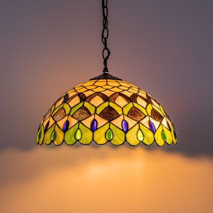 Brilagi - Lustră Tiffany MARGARET cu vitralii, pe lanț, 2xE27/60W/230V