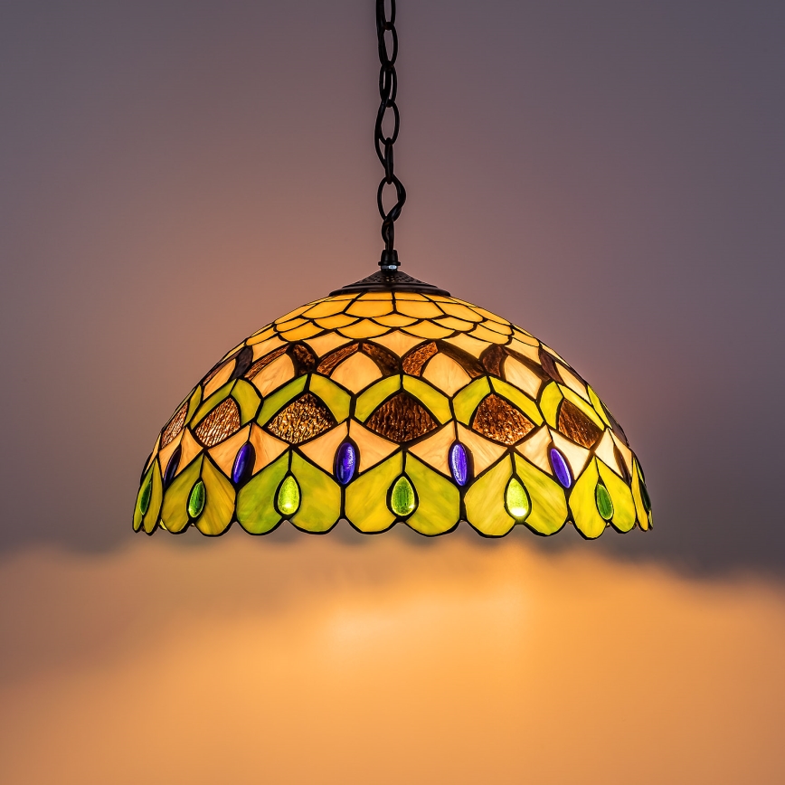 Brilagi - Lustră Tiffany MARGARET cu vitralii, pe lanț, 2xE27/60W/230V