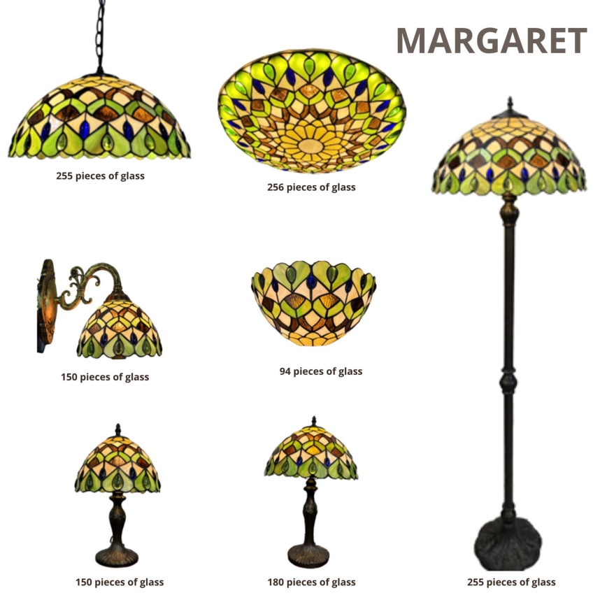 Brilagi - Lustră Tiffany MARGARET cu vitralii, pe lanț, 2xE27/60W/230V