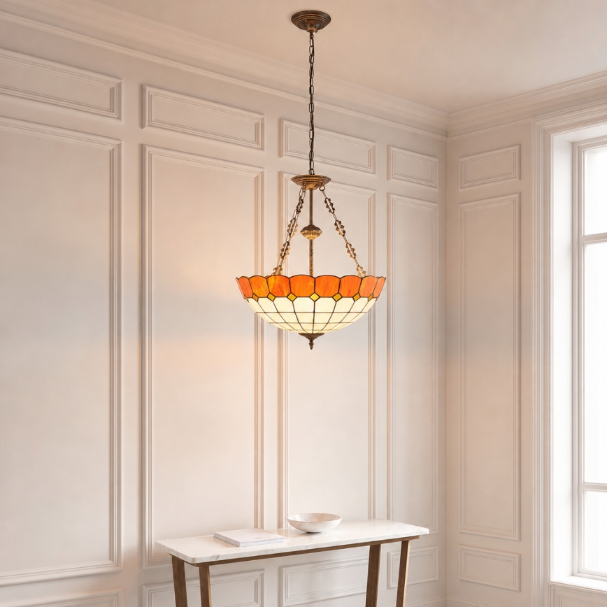 Brilagi - Lustră Tiffany SIENNA, cu vitralii, pe lanț, 3xE27/60W/230V, diam. 50 cm