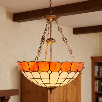 Brilagi - Lustră Tiffany SIENNA, cu vitralii, pe lanț, 3xE27/60W/230V, diam. 50 cm