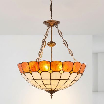 Brilagi - Lustră Tiffany SIENNA, cu vitralii, pe lanț, 3xE27/60W/230V, diam. 50 cm