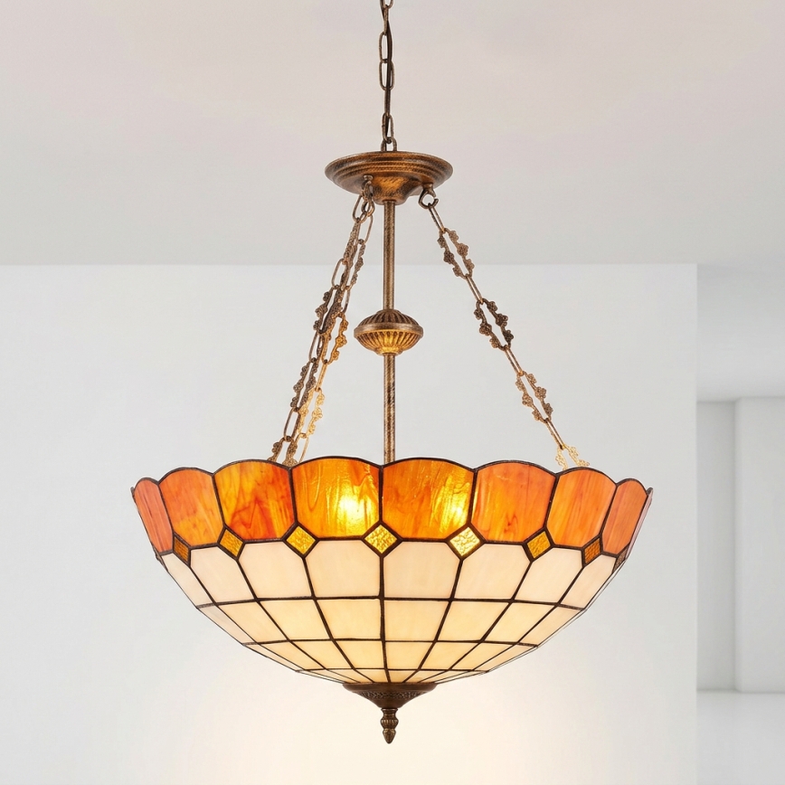 Brilagi - Lustră Tiffany SIENNA, cu vitralii, pe lanț, 3xE27/60W/230V, diam. 50 cm