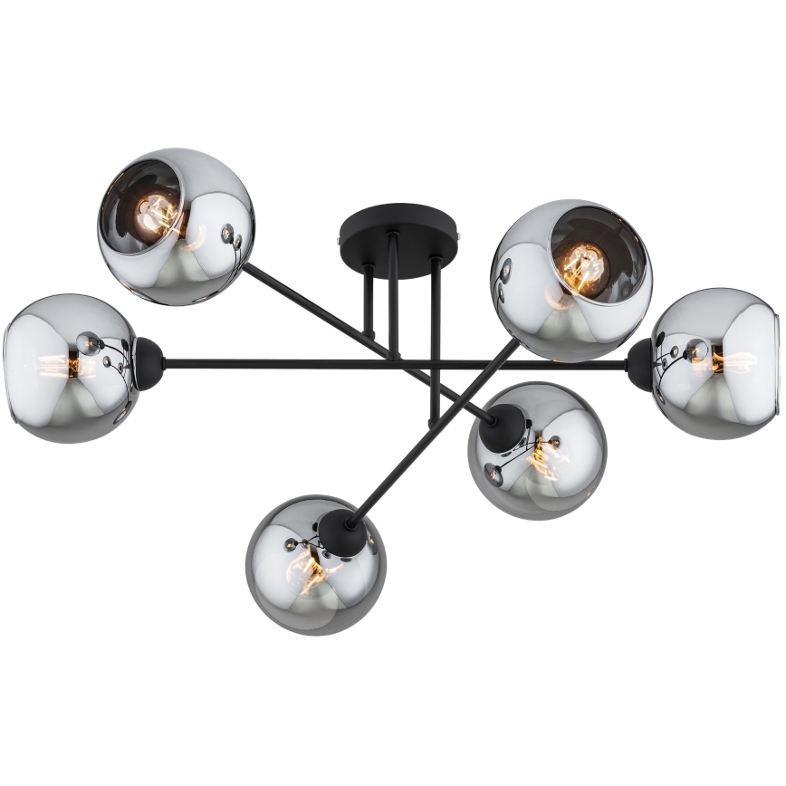 Brilagi - Lustru aplicat DIOR 6xE27/60W/230V negru/gri fumuriu