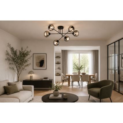 Brilagi - Lustru aplicat DIOR 6xE27/60W/230V negru/gri fumuriu