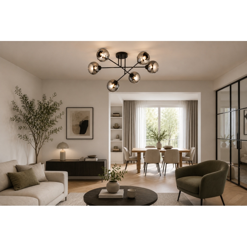 Brilagi - Lustru aplicat DIOR 6xE27/60W/230V negru/gri fumuriu