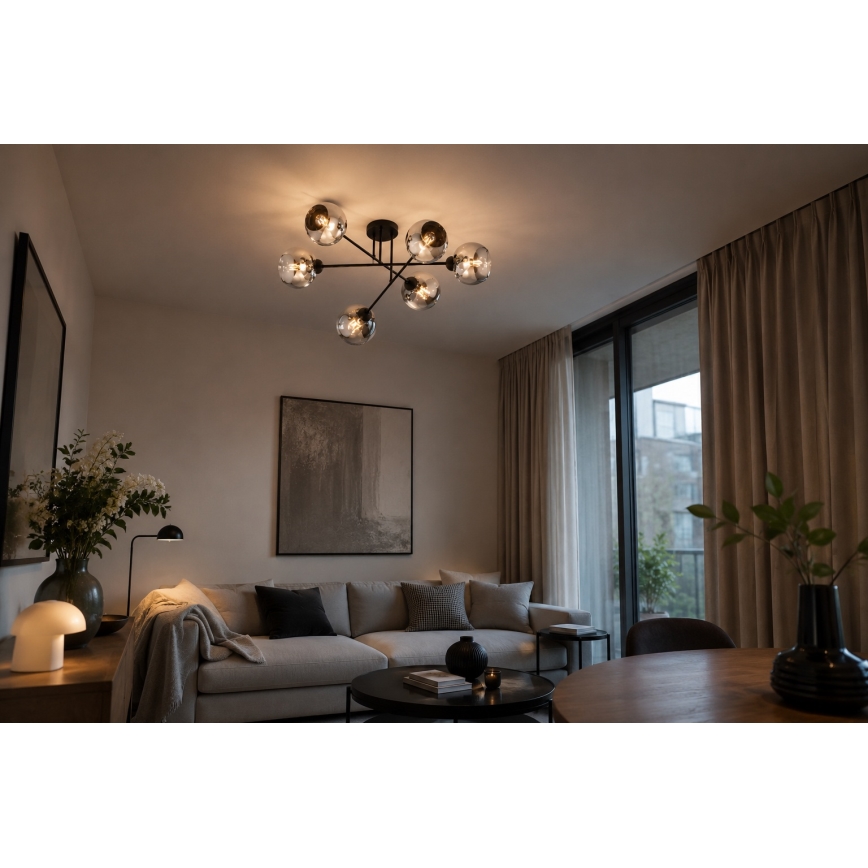 Brilagi - Lustru aplicat DIOR 6xE27/60W/230V negru/gri fumuriu