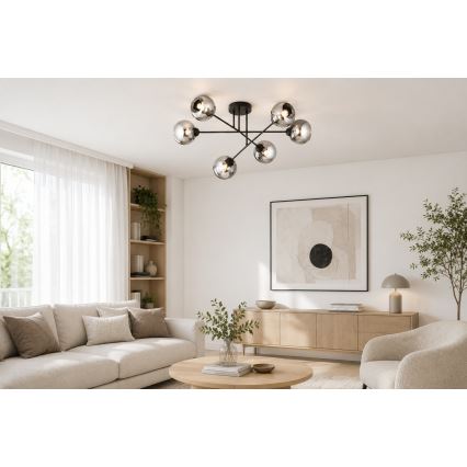 Brilagi - Lustru aplicat DIOR 6xE27/60W/230V negru/gri fumuriu