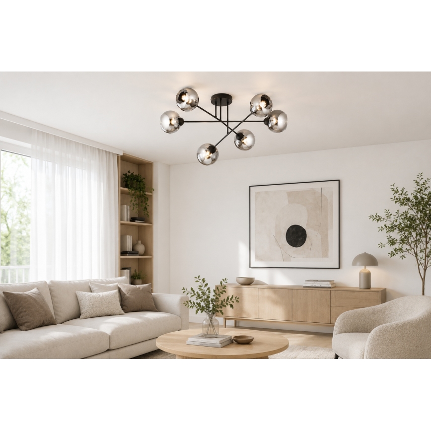 Brilagi - Lustru aplicat DIOR 6xE27/60W/230V negru/gri fumuriu