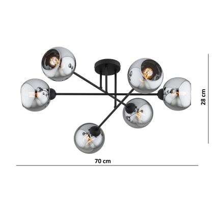 Brilagi - Lustru aplicat DIOR 6xE27/60W/230V negru/gri fumuriu