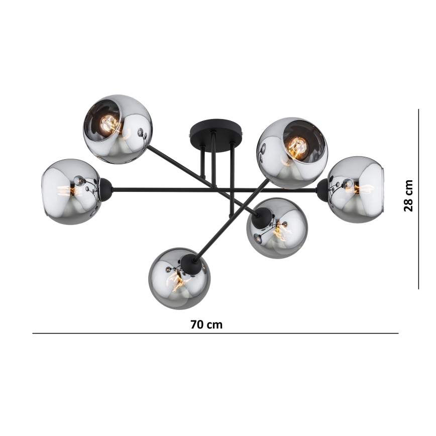 Brilagi - Lustru aplicat DIOR 6xE27/60W/230V negru/gri fumuriu