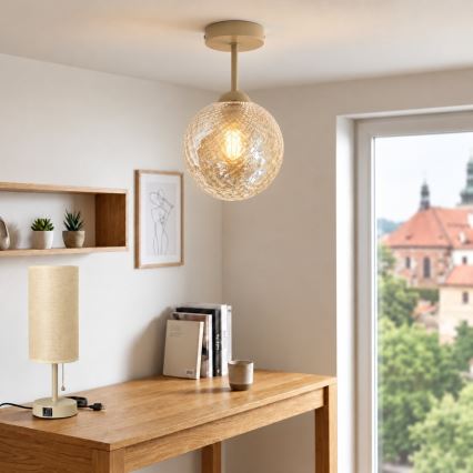 BRILAGI - LED lustru aplicat RETRO GLASS 1xE27/60W/230V diam. 17 cm bej/bej fumuriu