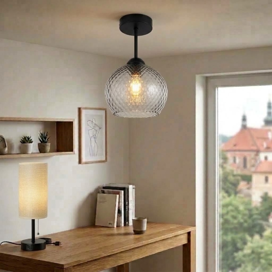 BRILAGI - Plafonieră LED aplicată RETRO GLASS 1xE27/60W/230V Ø 18 cm negru/gri fumuriu