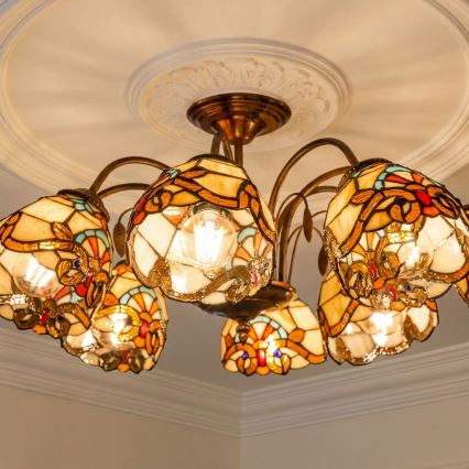 Brilagi - Lustru aplicat Tiffany cu vitralii MIRABELLA, 8xE27/60W/230V, Ø 68 cm