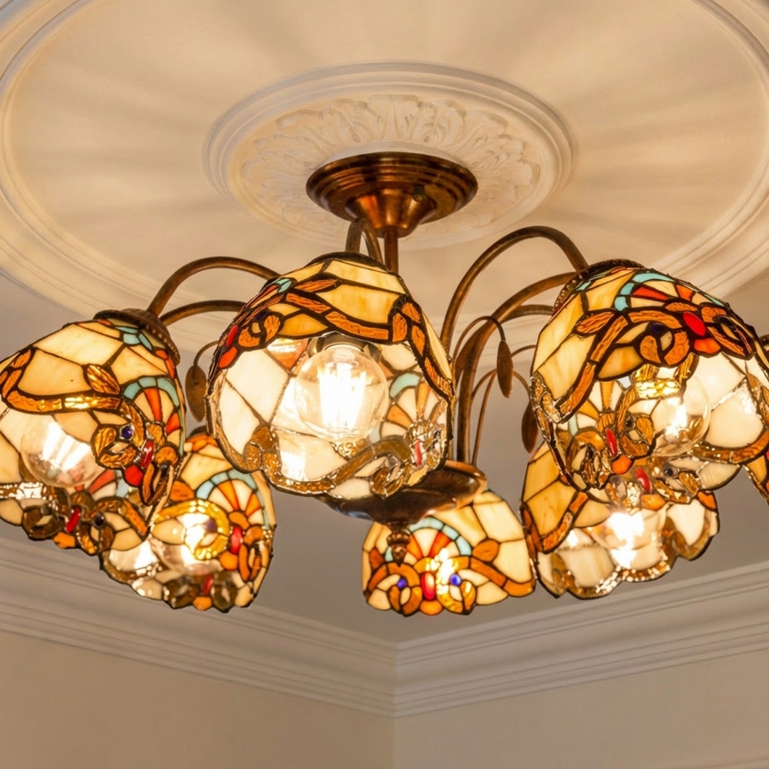 Brilagi - Lustru aplicat Tiffany cu vitralii MIRABELLA, 8xE27/60W/230V, Ø 68 cm
