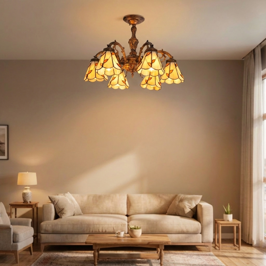 Brilagi - Lustru aplicat Tiffany din vitralii FOLIA 6xE27/60W/230V Ø 60 cm