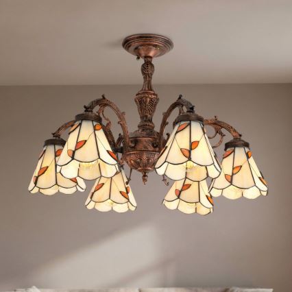 Brilagi - Lustru aplicat Tiffany din vitralii FOLIA 6xE27/60W/230V Ø 60 cm