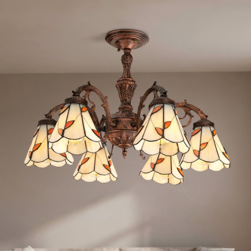 Brilagi - Lustru aplicat Tiffany din vitralii FOLIA 6xE27/60W/230V Ø 60 cm