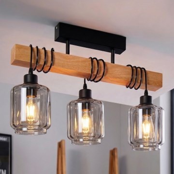 Brilagi - Lustru aplicat WOOD GLASS 3xE27/60W/230V pin/negru/bej fumuriu