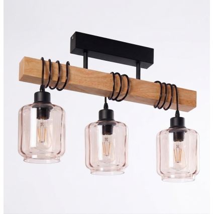 Brilagi - Lustru aplicat WOOD GLASS 3xE27/60W/230V pin/negru/bej fumuriu