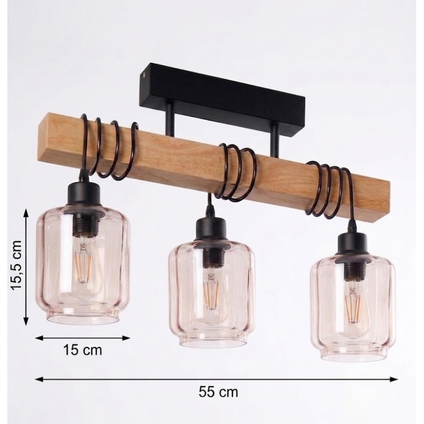 Brilagi - Lustru aplicat WOOD GLASS 3xE27/60W/230V pin/negru/bej fumuriu