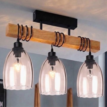 Brilagi - Lustru aplicat WOOD GLASS 3xE27/60W/230V pin/negru/bej fumuriu