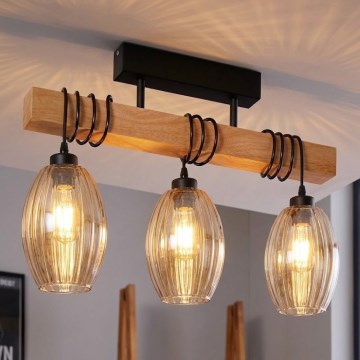 Brilagi - Lustru aplicat WOOD GLASS 3xE27/60W/230V pin/negru/bej fumuriu