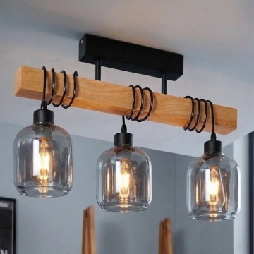 Brilagi - Lustru aplicat WOOD GLASS 3xE27/60W/230V pin/negru/gri fumuriu