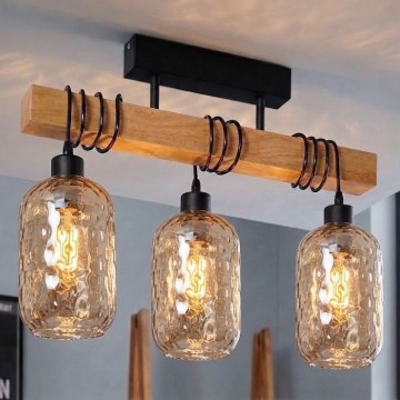 Brilagi - Lustru aplicat WOOD GLASS 3xE27/60W/230V pin/negru/maro fumuriu