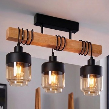 Brilagi - Lustru aplicat WOOD GLASS 3xE27/60W/230V pin/negru/maro fumuriu