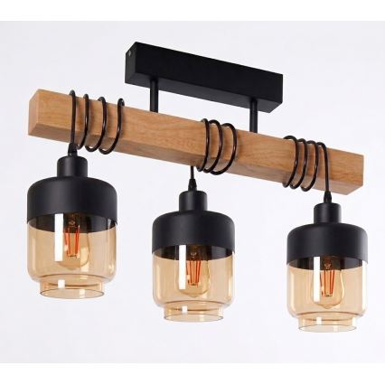 Brilagi - Lustru aplicat WOOD GLASS 3xE27/60W/230V pin/negru/maro fumuriu