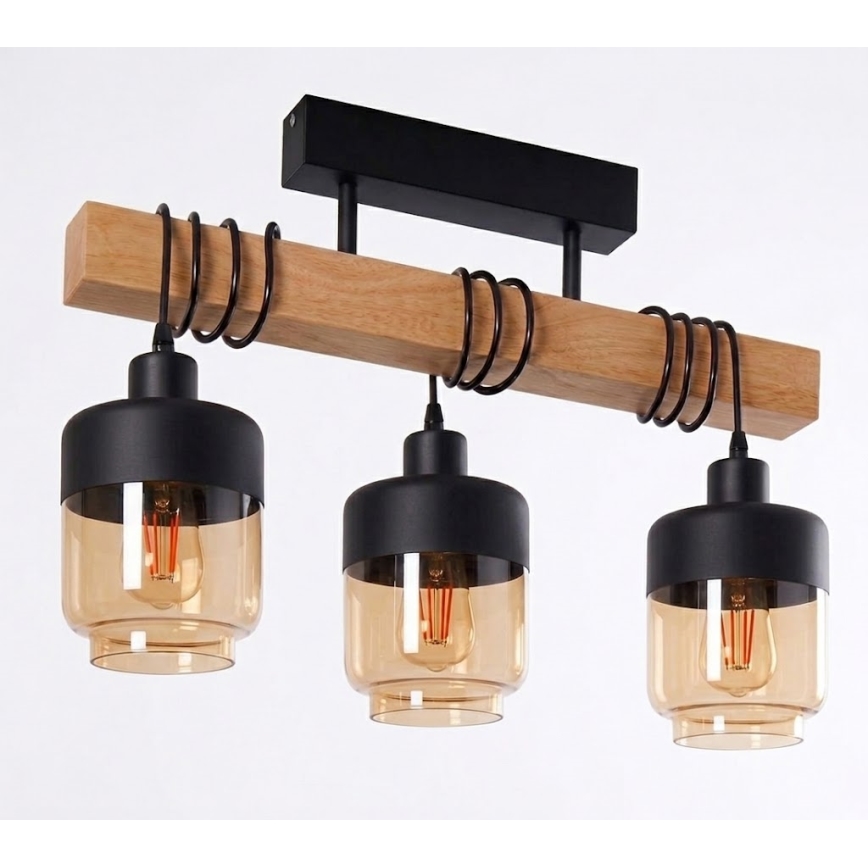Brilagi - Lustru aplicat WOOD GLASS 3xE27/60W/230V pin/negru/maro fumuriu