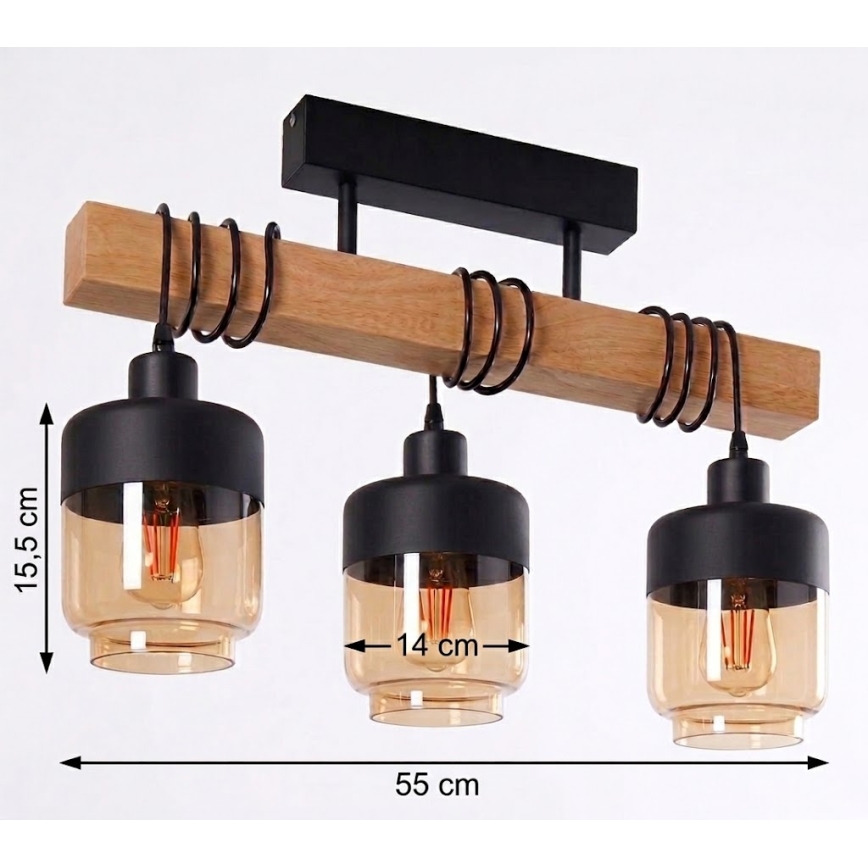 Brilagi - Lustru aplicat WOOD GLASS 3xE27/60W/230V pin/negru/maro fumuriu
