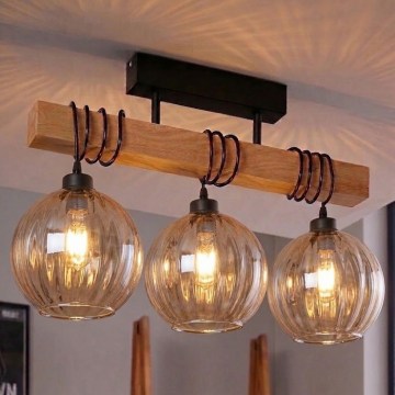 Brilagi - Lustru aplicat WOOD GLASS 3xE27/60W/230V pin/negru/maro fumuriu