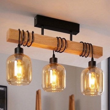 Brilagi - Lustru aplicat WOOD GLASS 3xE27/60W/230V pin/negru/maro fumuriu