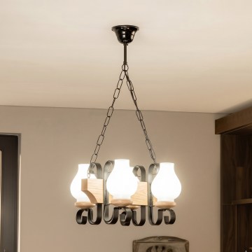 Brilagi - Lustru cu lanț QUEEN 4xE14/40W/230V stejar