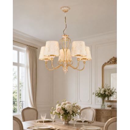 Brilagi - Lustru cu lanț SONIA 5xE27/15W/230V Ø 64 cm crem/patină
