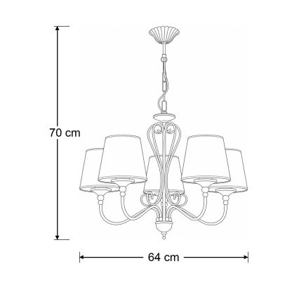 Brilagi - Lustru cu lanț SONIA 5xE27/15W/230V Ø 64 cm crem/patină