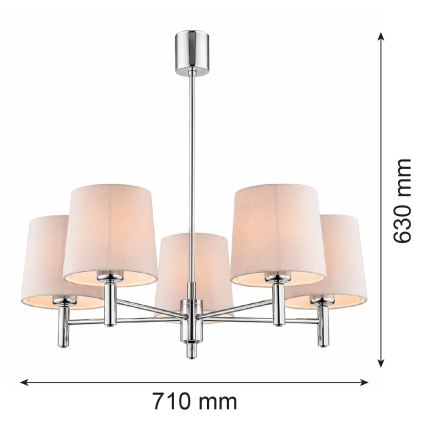 Brilagi - Lustru cu tijă MONTE 5xE27/60W/230V bej/crom lucios