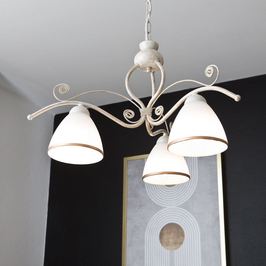 Brilagi - Lustru LED ANTICO cu lanț, 3x E27/60W/230V, 3000K, patină albă