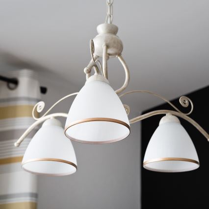 Brilagi - Lustru LED ANTICO cu lanț, 3x E27/60W/230V, 3000K, patină albă