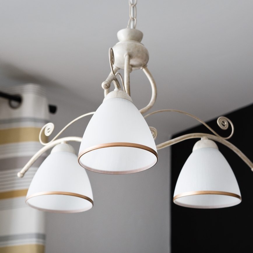 Brilagi - Lustru LED ANTICO cu lanț, 3x E27/60W/230V, 3000K, patină albă