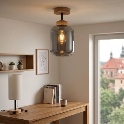 BRILAGI - Lustr LED aplicat RETRO GLASS 1xE27/60W/230V Ø 14 cm stejar/gri fumuriu