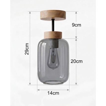 BRILAGI - Lustr LED aplicat RETRO GLASS 1xE27/60W/230V Ø 14 cm stejar/gri fumuriu