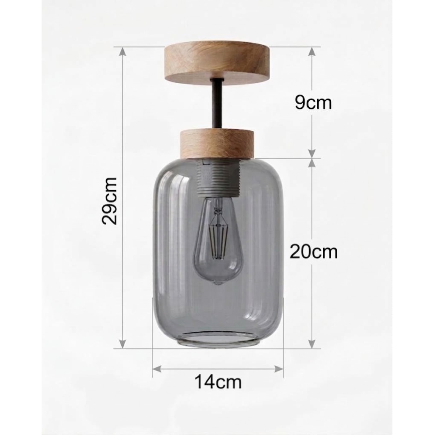 BRILAGI - Lustr LED aplicat RETRO GLASS 1xE27/60W/230V Ø 14 cm stejar/gri fumuriu