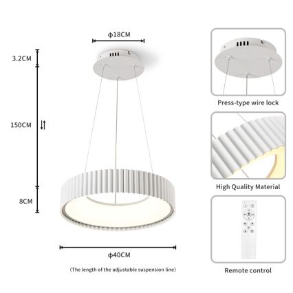 BRILAGI - Lustră LED dimabilă suspendată pe cablu FALCON MODERN LED/30W/230V 3000-6000K Ø 40 cm alb + telecomandă