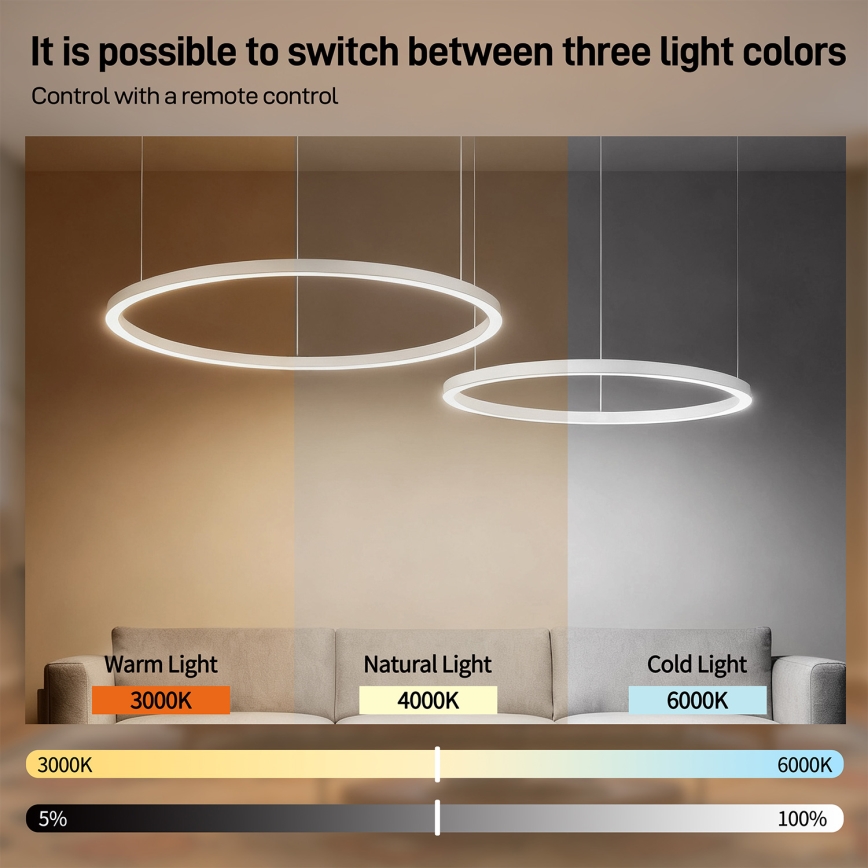 Brilagi - Lustra LED dimabilă pe cablu PORTOFINO LED/98W/230V 3000-6000K albă + telecomandă