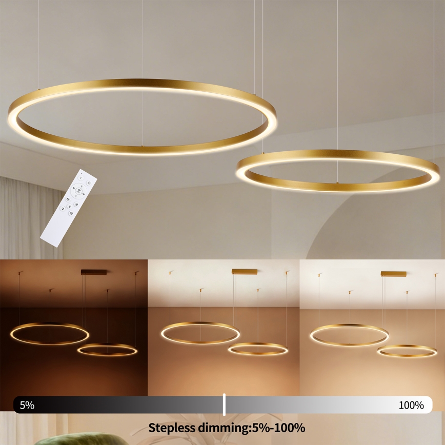 Brilagi - Lustru LED dimabil pe cablu PORTOFINO LED/98W/230V 3000-6000K auriu + telecomandă