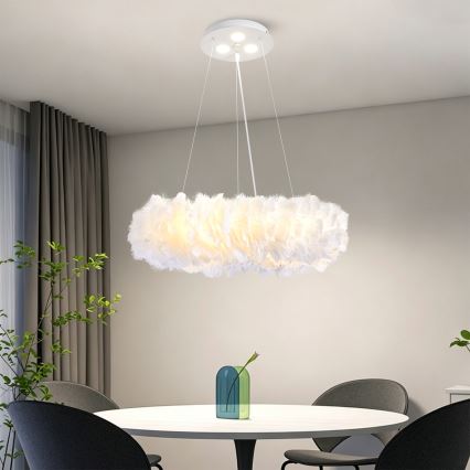 BRILAGI - Lustru LED pe cablu FEATHER 3xE27/40W/230V + 3xLED/3W diam. 50 cm alb