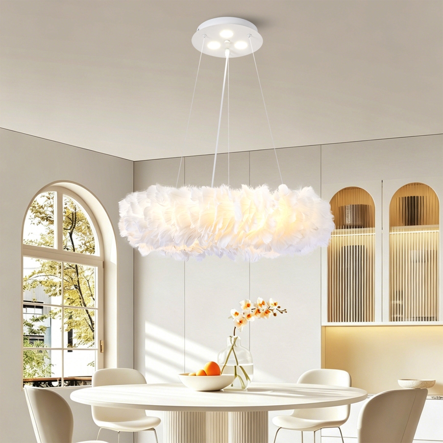 BRILAGI - Lustru LED pe cablu FEATHER 3xE27/40W/230V + 3xLED/3W diam. 50 cm alb